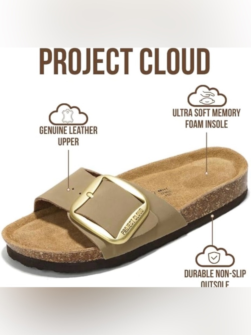 Women’s Project Cloud Birkenstock Style Madrid Big Buckle Comfort Slides Sandals - Picture 4 of 14
